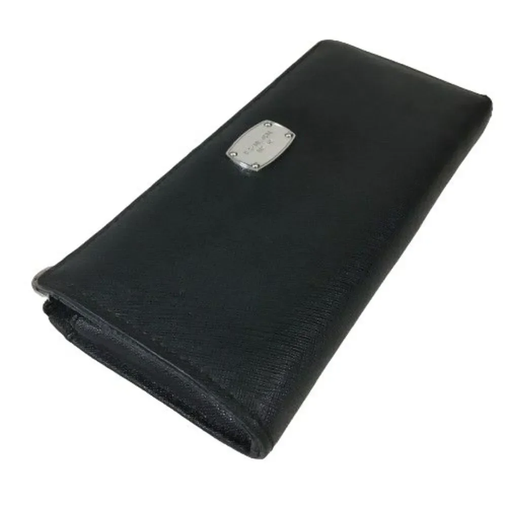 Michael Kors Jet Set Zip Wallet Black Saffiano Leather w/Silver Full Size Long